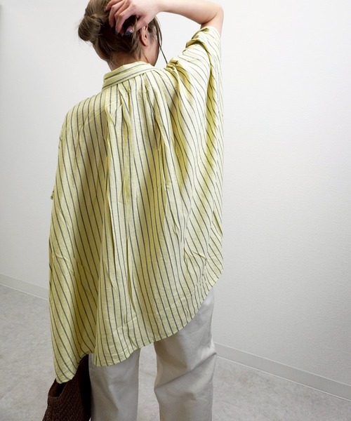 gossara（ゴサラ）の「【体型カバーも◎】ストライプオーバーサイズシャツ（シャツ/ブラウス・レディース・イエロー/オフホワイト/グレイッシュベージュ・FREE）」の20枚目の写真