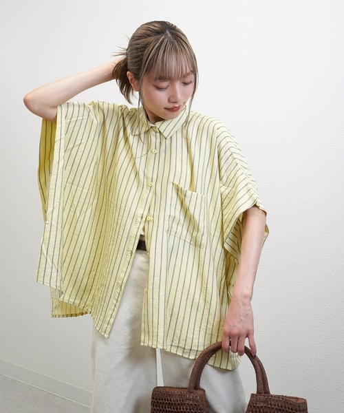 gossara（ゴサラ）の「【体型カバーも◎】ストライプオーバーサイズシャツ（シャツ/ブラウス・レディース・イエロー/オフホワイト/グレイッシュベージュ・FREE）」の17枚目の写真