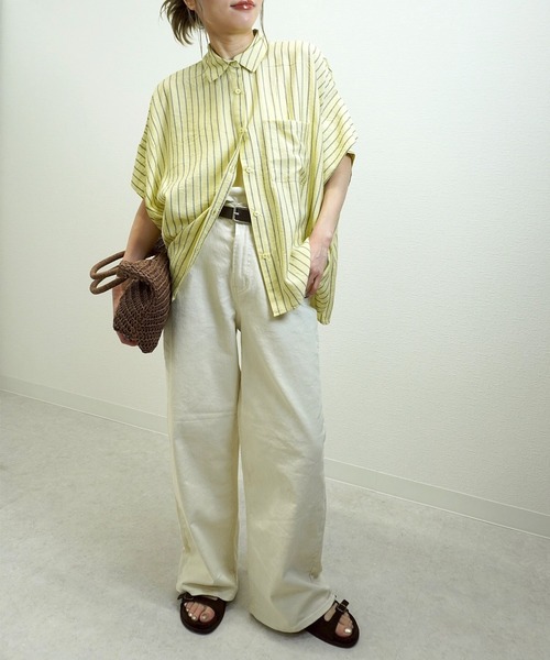 gossara（ゴサラ）の「【体型カバーも◎】ストライプオーバーサイズシャツ（シャツ/ブラウス・レディース・イエロー/オフホワイト/グレイッシュベージュ・FREE）」の21枚目の写真