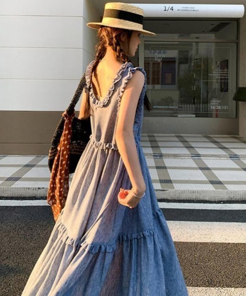 semplice(センプリチェ)の「リネン キャミソールワンピース(ワンピース・レディース・ブルー・S/M)」の6枚目の写真