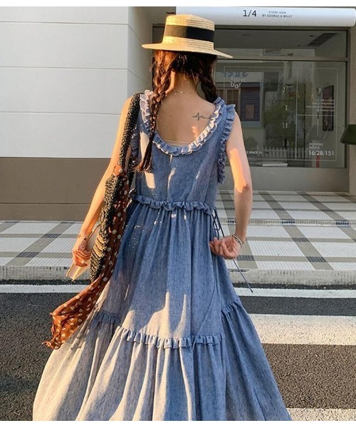 semplice(センプリチェ)の「リネン キャミソールワンピース(ワンピース・レディース・ブルー・S/M)」の7枚目の写真