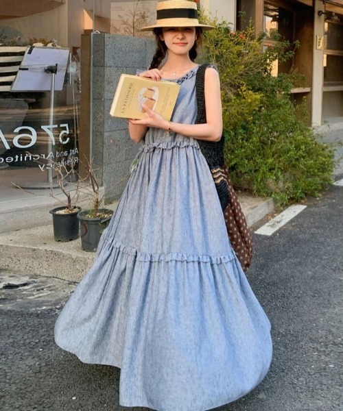 semplice(センプリチェ)の「リネン キャミソールワンピース(ワンピース・レディース・ブルー・S/M)」の8枚目の写真