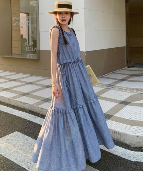 semplice(センプリチェ)の「リネン キャミソールワンピース(ワンピース・レディース・ブルー・S/M)」の10枚目の写真