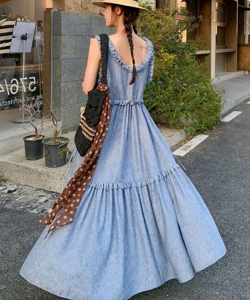 semplice(センプリチェ)の「リネン キャミソールワンピース(ワンピース・レディース・ブルー・S/M)」の11枚目の写真