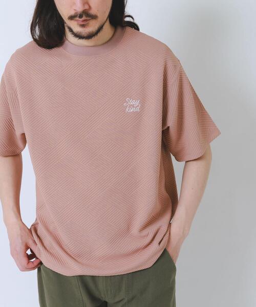 ITEMS URBANRESEARCH(アイテムズ アーバンリサーチ)の「刺繍ジャカードクールタッチ半袖トップス(Tシャツ/カットソー・メンズ・ピンクベージュ/ブラック/ブルー系その他/ホワイト・MEDIUM/LARGE)」の4枚目の写真