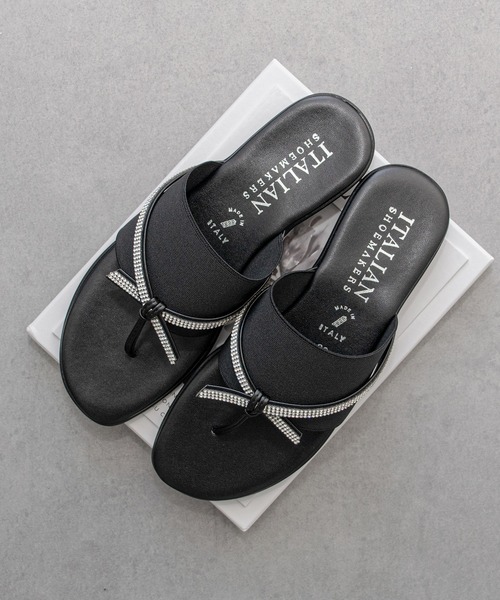 ITALIAN SHOEMAKERS(イタリアンシューメーカー)の「【ITALIAN SHOEMAKERS】ビジューストラップトングサンダル(962326)(サンダル・レディース・シルバー/ブラック/ベージュ・38/36/37/35/39)」の1枚目の写真