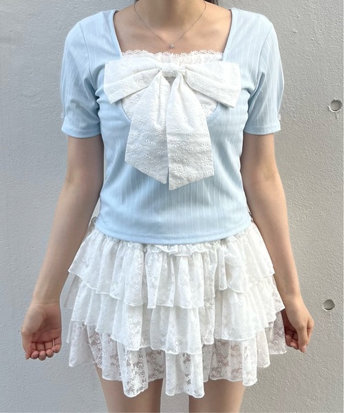 one way(ワンウェイ)の「フロントリボン半袖トップス(Tシャツ/カットソー・レディース・ピンク系その他/ブラック系その他/ホワイト系その他/ブルー系その他/ホワイト系その他2・FREE)」の21枚目の写真