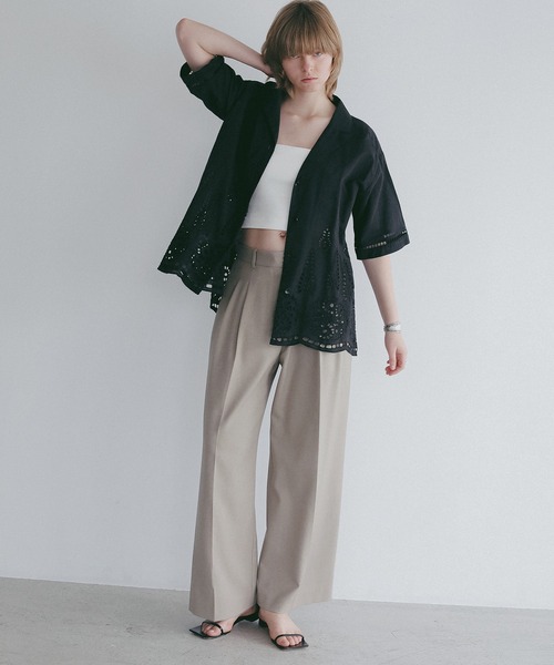 MANOF(マノフ)の「CUT WORK LACE SHIRT(シャツ/ブラウス・レディース・ホワイト/ブラック・F)」の7枚目の写真