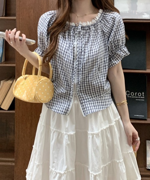 FAVORITO(ファヴォリート)の「パフスリーブジップスリボンシャツ(シャツ/ブラウス・レディース・ライトブルー/ブラック・L/M)」の14枚目の写真