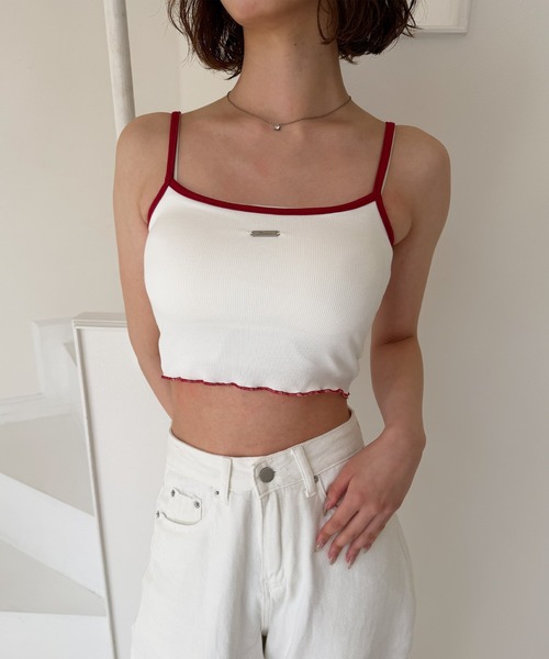 frunco(フランコ)の「カップ付きパイピングブラトップス(Tシャツ/カットソー・レディース・グレー/ホワイト/ブラック・FREE)」の1枚目の写真