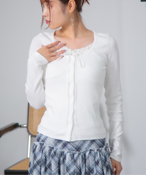 Nia(ニア)の「Nia(ニア)/レースインナードッキングカットソー(Tシャツ/カットソー・レディース・ホワイト/イエロー/ネイビー/グレー・FREE)」の6枚目の写真