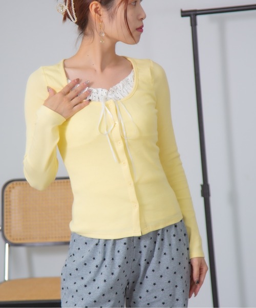 Nia(ニア)の「Nia(ニア)/レースインナードッキングカットソー(Tシャツ/カットソー・レディース・ホワイト/イエロー/ネイビー/グレー・FREE)」の10枚目の写真