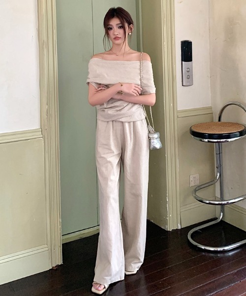 Aelina（エリナ）の「ボートネックトップス＆スラックスセットアップ（セットアップ・レディース・ベージュ/ホワイト・M/S/L）」の22枚目の写真