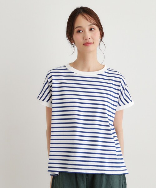 LAURA ASHLEY(ローラアシュレイ)の「【日本製/ワンマイルウエア】コットン天竺ボーダーTシャツ(Tシャツ/カットソー・レディース・ワイン系4/ブラック系2/ブルー系2・38)」の2枚目の写真