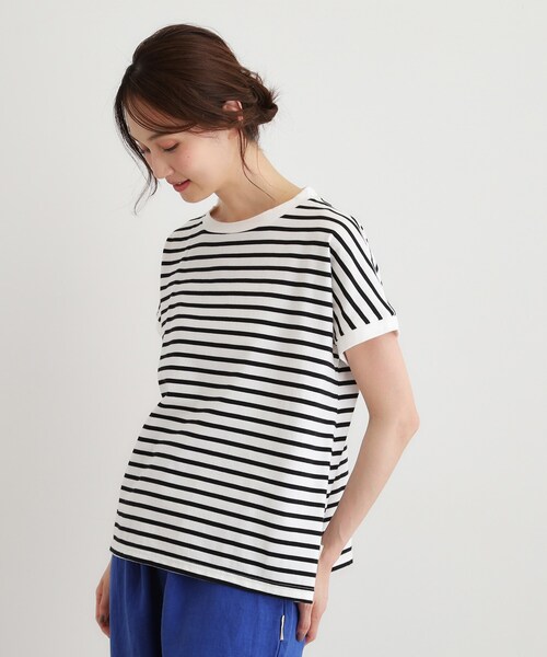 LAURA ASHLEY(ローラアシュレイ)の「【日本製/ワンマイルウエア】コットン天竺ボーダーTシャツ(Tシャツ/カットソー・レディース・ワイン系4/ブラック系2/ブルー系2・38)」の4枚目の写真