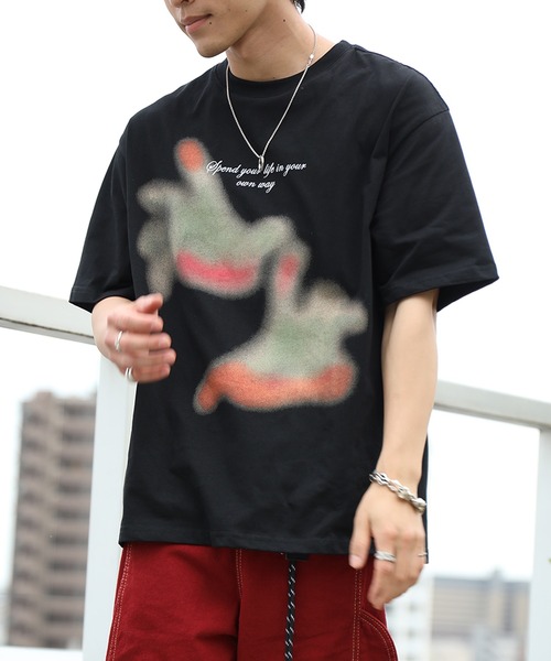 HOOK(フック)の「HOOK ブラーアート × スローガン グラフィックT (SS)(Tシャツ/カットソー・メンズ・ブラック/ホワイト・L/M)」の3枚目の写真