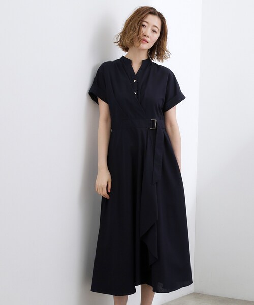 grove（グローブ）の「【洗える】さらっと軽やか、カシュクール風サッカーワンピース（ワンピース・レディース・ネイビー系2/ネイビー/ブルー系その他・02/03/01/04/05）」の6枚目の写真