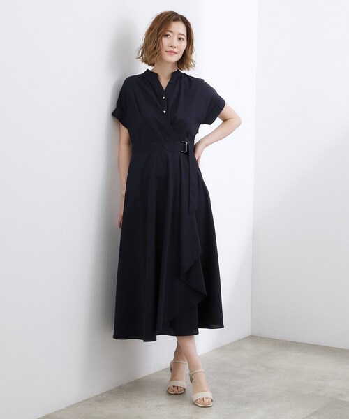 grove（グローブ）の「【洗える】さらっと軽やか、カシュクール風サッカーワンピース（ワンピース・レディース・ネイビー系2/ネイビー/ブルー系その他・02/03/01/04/05）」の5枚目の写真
