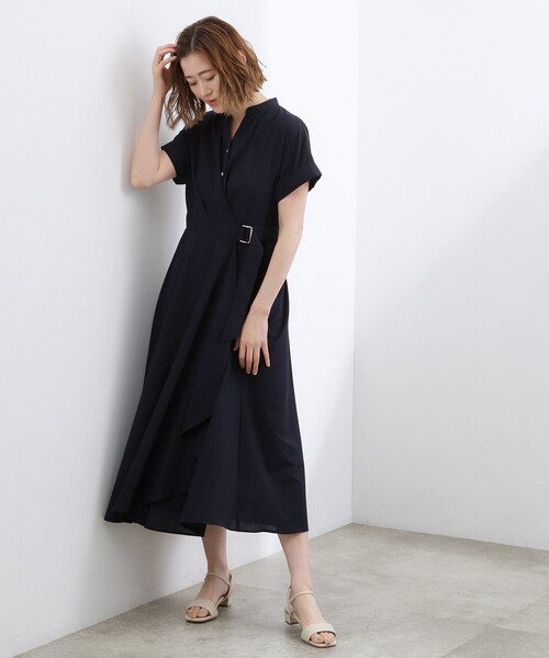 grove（グローブ）の「【洗える】さらっと軽やか、カシュクール風サッカーワンピース（ワンピース・レディース・ネイビー系2/ネイビー/ブルー系その他・02/03/01/04/05）」の4枚目の写真