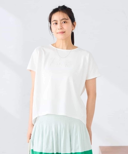 a.v.v(アーヴェヴェ)の「【接触冷感/UVカット】バックタックエンボスロゴTシャツ(Tシャツ/カットソー・レディース・ブラック/モカ/ホワイト・36/38/40)」の13枚目の写真