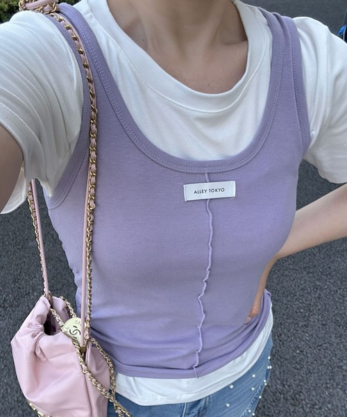 Alley Tokyo(アリートーキョー)の「タンクと半袖Tの便利な2枚セット(Tシャツ/カットソー・レディース・グレー/ネイビー/ラベンダー・FREE)」の1枚目の写真