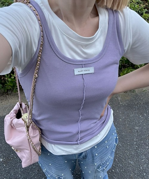 Alley Tokyo(アリートーキョー)の「タンクと半袖Tの便利な2枚セット(Tシャツ/カットソー・レディース・グレー/ネイビー/ラベンダー・FREE)」の7枚目の写真