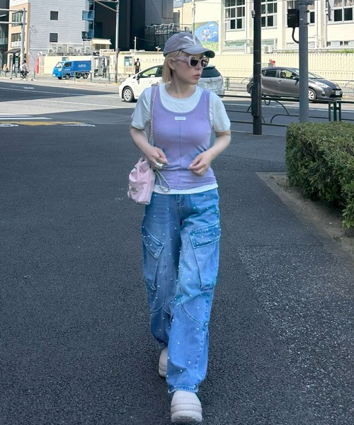 Alley Tokyo(アリートーキョー)の「タンクと半袖Tの便利な2枚セット(Tシャツ/カットソー・レディース・グレー/ネイビー/ラベンダー・FREE)」の6枚目の写真