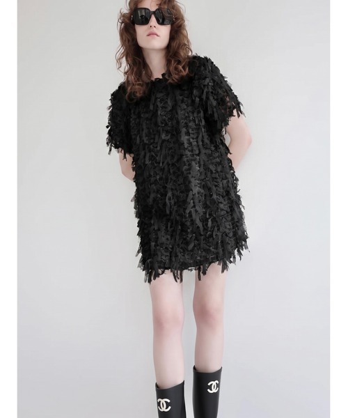 AMOMMA(アモマ)の「FRILL TEXTURE MINI DRESS(ワンピース・レディース・ブラック/アイボリー・FREE)」の1枚目の写真
