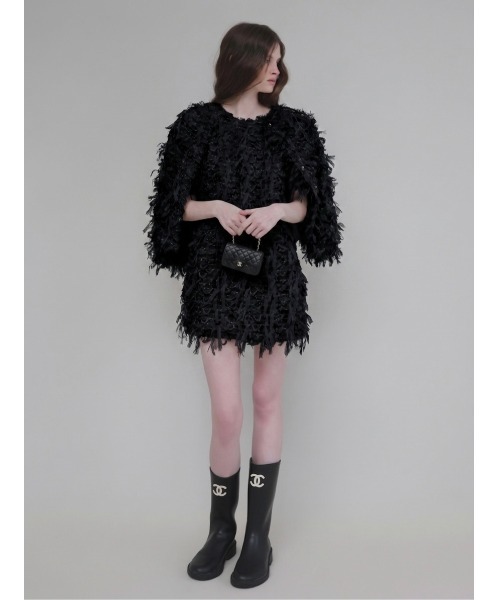 AMOMMA(アモマ)の「FRILL TEXTURE MINI DRESS(ワンピース・レディース・ブラック/アイボリー・FREE)」の16枚目の写真