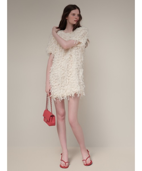 AMOMMA(アモマ)の「FRILL TEXTURE MINI DRESS(ワンピース・レディース・ブラック/アイボリー・FREE)」の4枚目の写真
