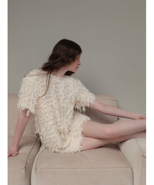 AMOMMA(アモマ)の「FRILL TEXTURE MINI DRESS(ワンピース・レディース・ブラック/アイボリー・FREE)」の12枚目の写真