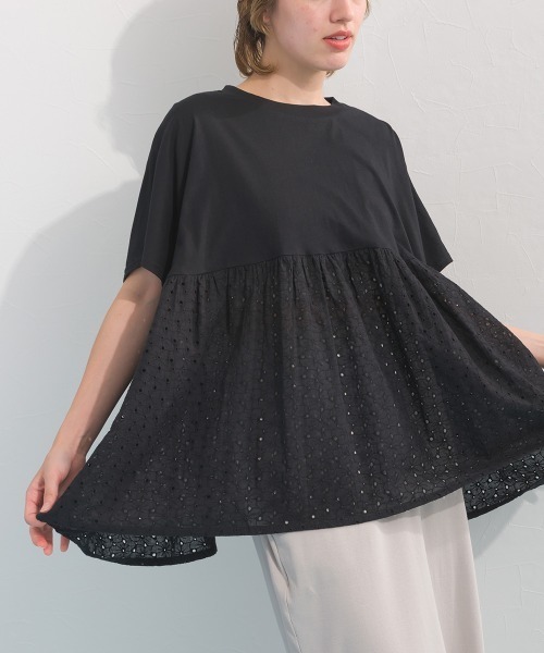 OMNES(オムネス)の「裾切り替え半袖Tシャツ(Tシャツ/カットソー・レディース・オートミール/ブラック系その他/チャコールグレー/ホワイト系その他/ブラック・FREE)」の18枚目の写真