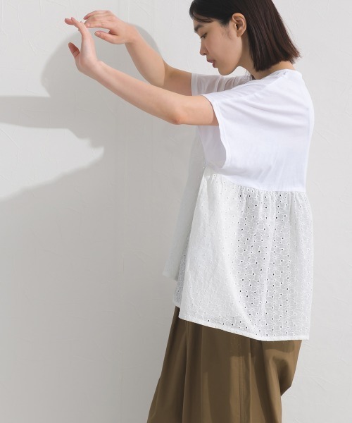 OMNES(オムネス)の「裾切り替え半袖Tシャツ(Tシャツ/カットソー・レディース・オートミール/ブラック系その他/チャコールグレー/ホワイト系その他/ブラック・FREE)」の7枚目の写真