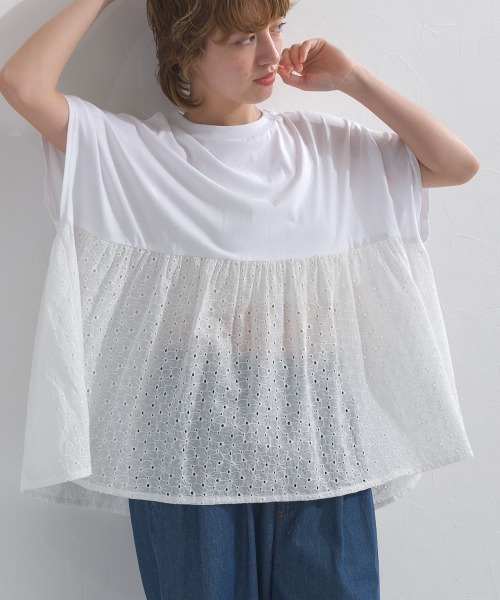 OMNES(オムネス)の「裾切り替え半袖Tシャツ(Tシャツ/カットソー・レディース・オートミール/ブラック系その他/チャコールグレー/ホワイト系その他/ブラック・FREE)」の8枚目の写真