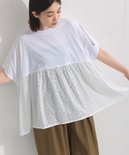 OMNES(オムネス)の「裾切り替え半袖Tシャツ(Tシャツ/カットソー・レディース・オートミール/ブラック系その他/チャコールグレー/ホワイト系その他/ブラック・FREE)」の6枚目の写真