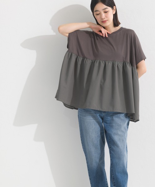 OMNES(オムネス)の「裾切り替え半袖Tシャツ(Tシャツ/カットソー・レディース・オートミール/ブラック系その他/チャコールグレー/ホワイト系その他/ブラック・FREE)」の22枚目の写真