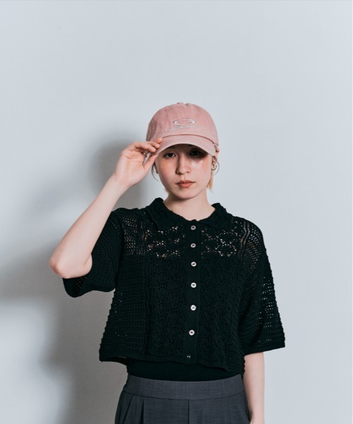 W:Huku（フーク）の「コンパクト クロシェ編み 半袖 カーディガン（ニット/セーター・レディース・ブラック/チャコール/グリーン系その他/オフホワイト・FREE）」の6枚目の写真