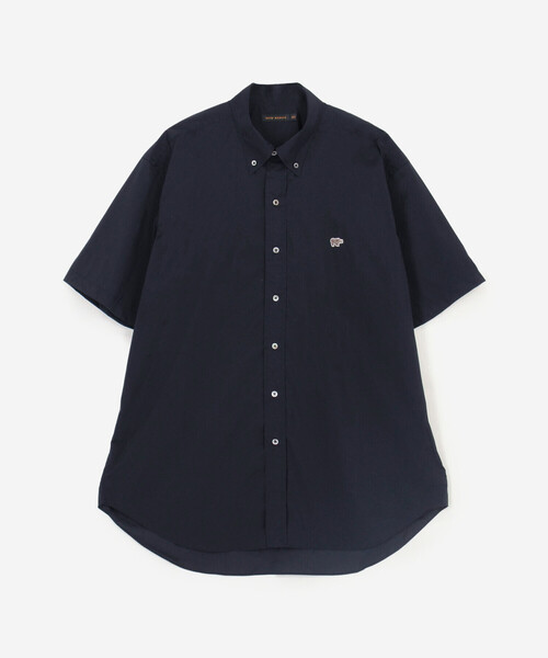 SCYE BASICS（サイベーシックス）の「SCYE BASICS | 〈別注〉ナイロン ボタンダウン半袖シャツ MEN（シャツ/ブラウス・メンズ・ベージュ/ダークネイビー・38/40）」の2枚目の写真