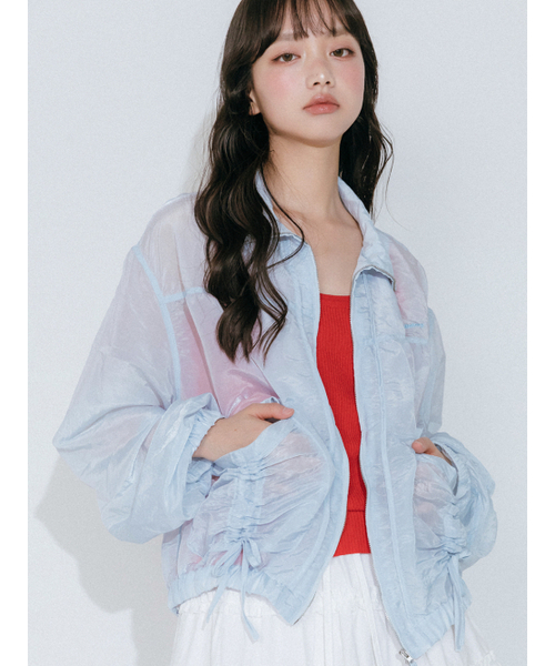 MELLOTORY(メロートリー)の「シャーリングシースルーウィンドジャケット (2カラー)(ナイロンジャケット・レディース・ライトブルー/ライトグリーン・FREE)」の5枚目の写真