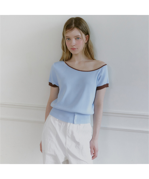 MICANE(ミケーネ)の「ナネルカラーラインワンショルダーニット(ニット/セーター・レディース・スカイブルー/ブラック/ミント・SMALL/MEDIUM/LARGE/X-LARGE)」の3枚目の写真