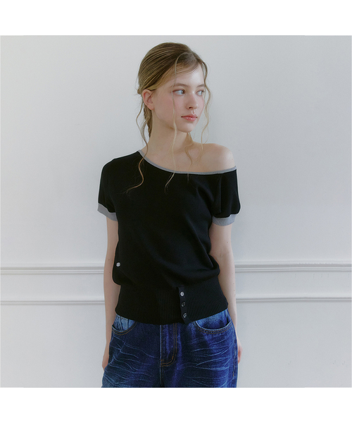 MICANE(ミケーネ)の「ナネルカラーラインワンショルダーニット(ニット/セーター・レディース・スカイブルー/ブラック/ミント・SMALL/MEDIUM/LARGE/X-LARGE)」の2枚目の写真