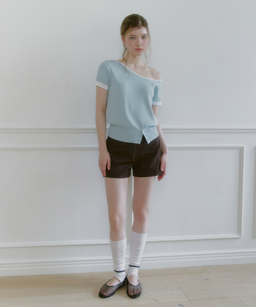 MICANE(ミケーネ)の「ナネルカラーラインワンショルダーニット(ニット/セーター・レディース・スカイブルー/ブラック/ミント・SMALL/MEDIUM/LARGE/X-LARGE)」の6枚目の写真