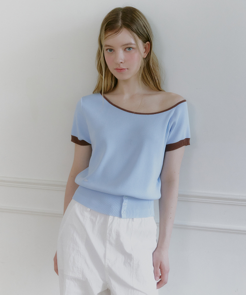 MICANE(ミケーネ)の「ナネルカラーラインワンショルダーニット(ニット/セーター・レディース・スカイブルー/ブラック/ミント・SMALL/MEDIUM/LARGE/X-LARGE)」の9枚目の写真