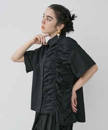 セール】Side gather A line shirt サイドギャザーAラインシャツ