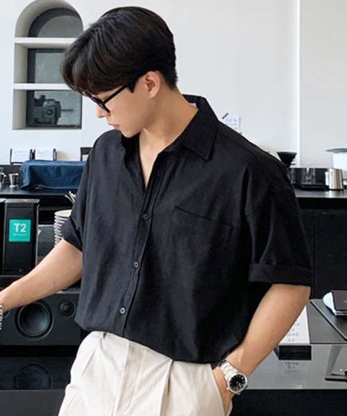 NOWLE(ノウル)の「【NOWLE】アーバン レギュラーカラー半袖 ボタンシャツ / スマートリラックス トップス(シャツ/ブラウス・メンズ・ブラック/ホワイト/ブラウン・X-LARGE/MEDIUM/LARGE)」の22枚目の写真