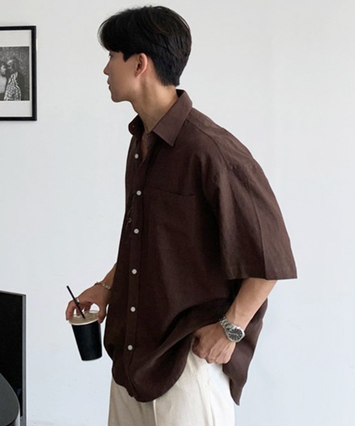NOWLE(ノウル)の「【NOWLE】アーバン レギュラーカラー半袖 ボタンシャツ / スマートリラックス トップス(シャツ/ブラウス・メンズ・ブラック/ホワイト/ブラウン・X-LARGE/MEDIUM/LARGE)」の9枚目の写真