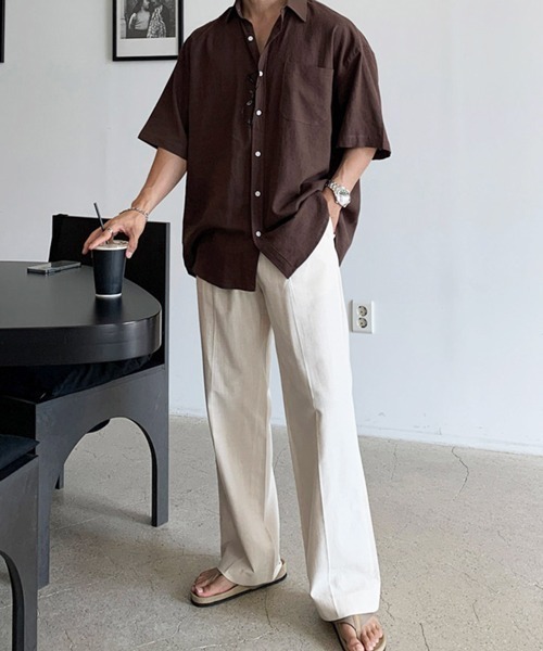 NOWLE(ノウル)の「【NOWLE】アーバン レギュラーカラー半袖 ボタンシャツ / スマートリラックス トップス(シャツ/ブラウス・メンズ・ブラック/ホワイト/ブラウン・X-LARGE/MEDIUM/LARGE)」の13枚目の写真