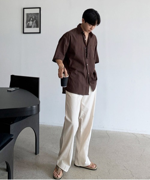 NOWLE(ノウル)の「【NOWLE】アーバン レギュラーカラー半袖 ボタンシャツ / スマートリラックス トップス(シャツ/ブラウス・メンズ・ブラック/ホワイト/ブラウン・X-LARGE/MEDIUM/LARGE)」の15枚目の写真