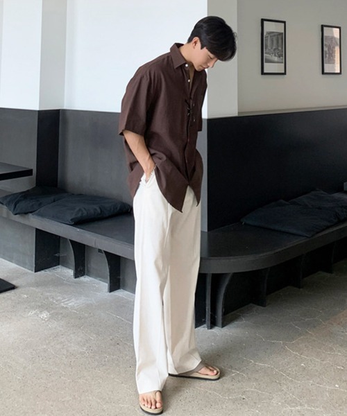 NOWLE(ノウル)の「【NOWLE】アーバン レギュラーカラー半袖 ボタンシャツ / スマートリラックス トップス(シャツ/ブラウス・メンズ・ブラック/ホワイト/ブラウン・X-LARGE/MEDIUM/LARGE)」の18枚目の写真