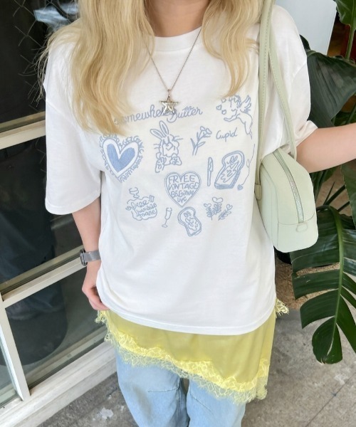 LAC-VERT(ラック・ヴェール)の「落書き刺繍Tシャツ(Tシャツ/カットソー・レディース・ブラック/ピンク/ホワイト・FREE)」の10枚目の写真